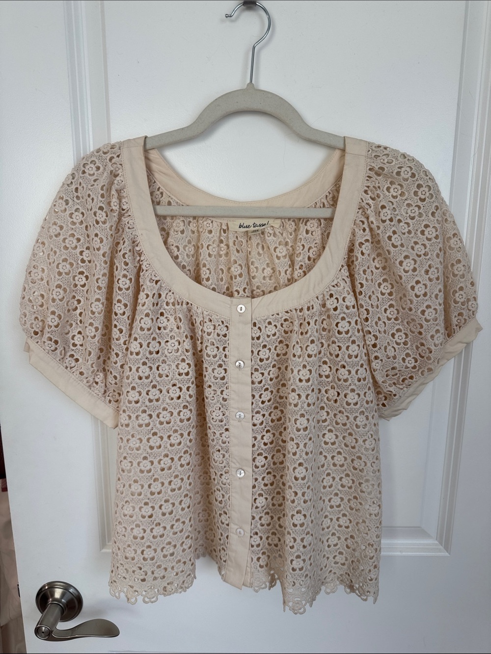 Anthropologie Beige Eyelet Lace Button-Front Blouse
